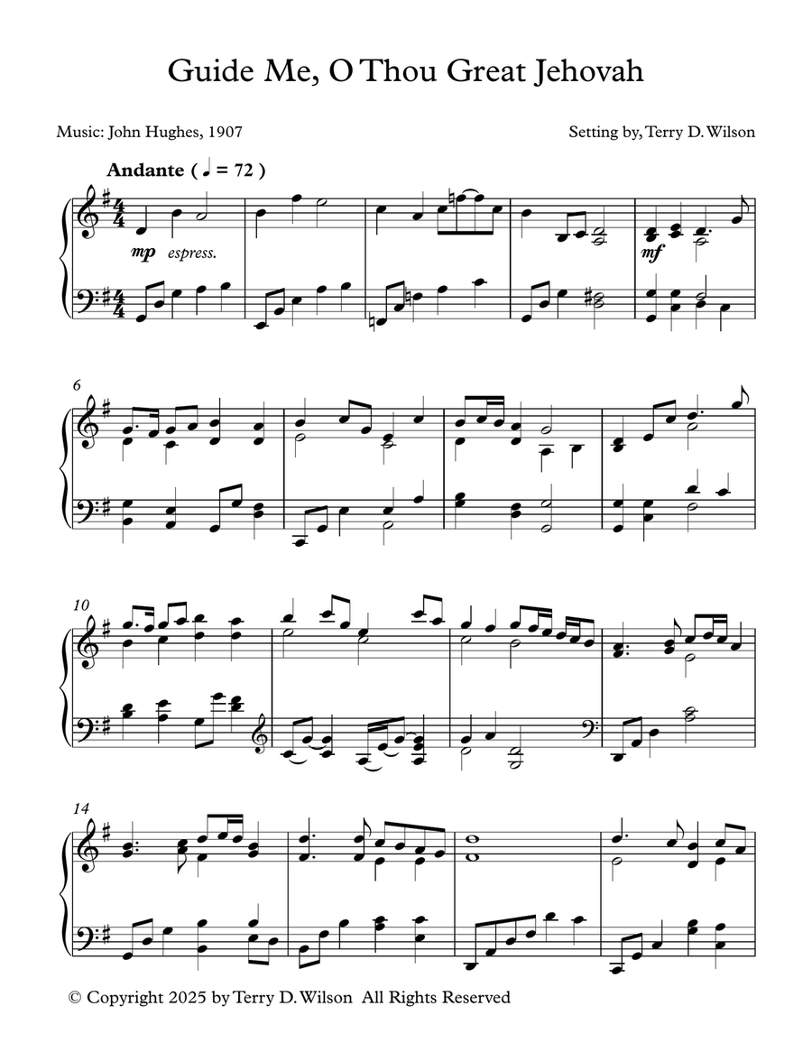 Guide Me, O Thou Great Jehovah Piano Solo scores gallery preview page 1