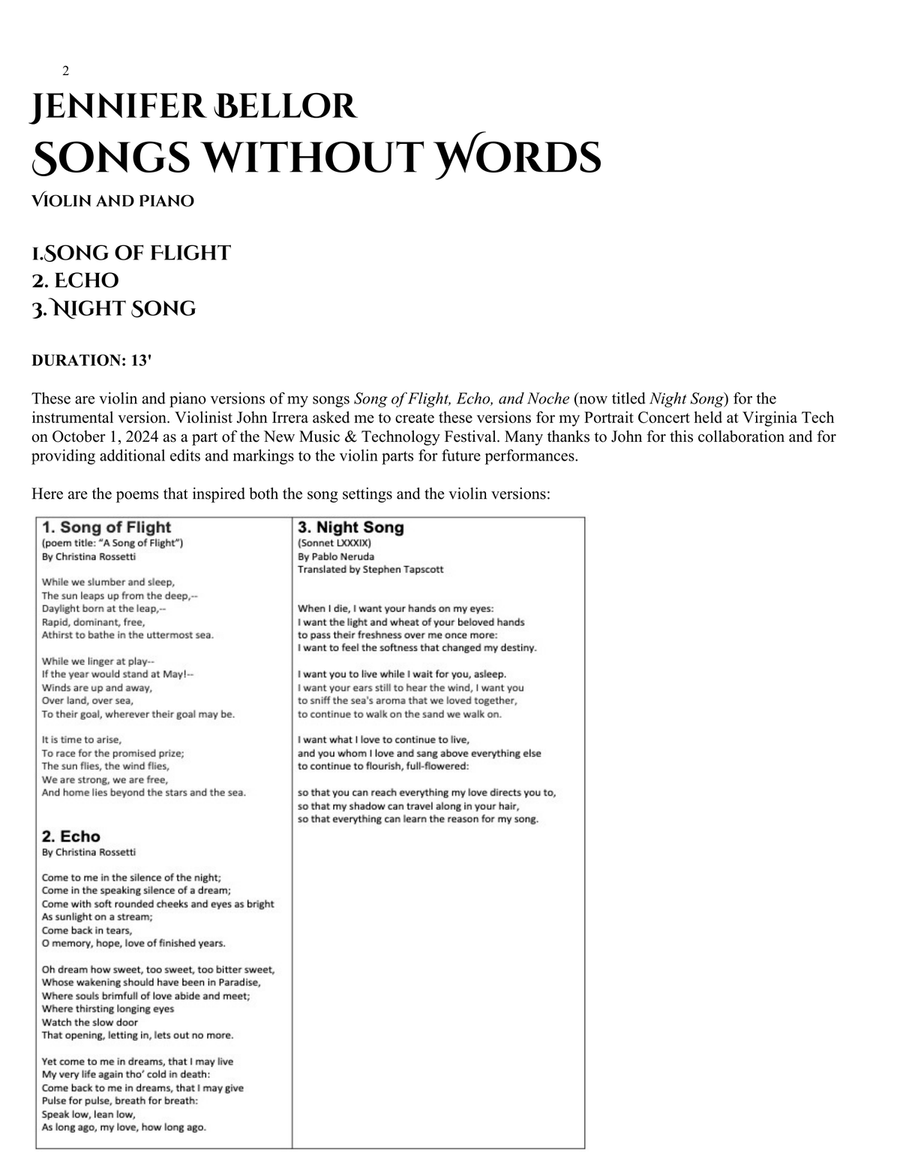 Song Without Words - songs for violin and piano