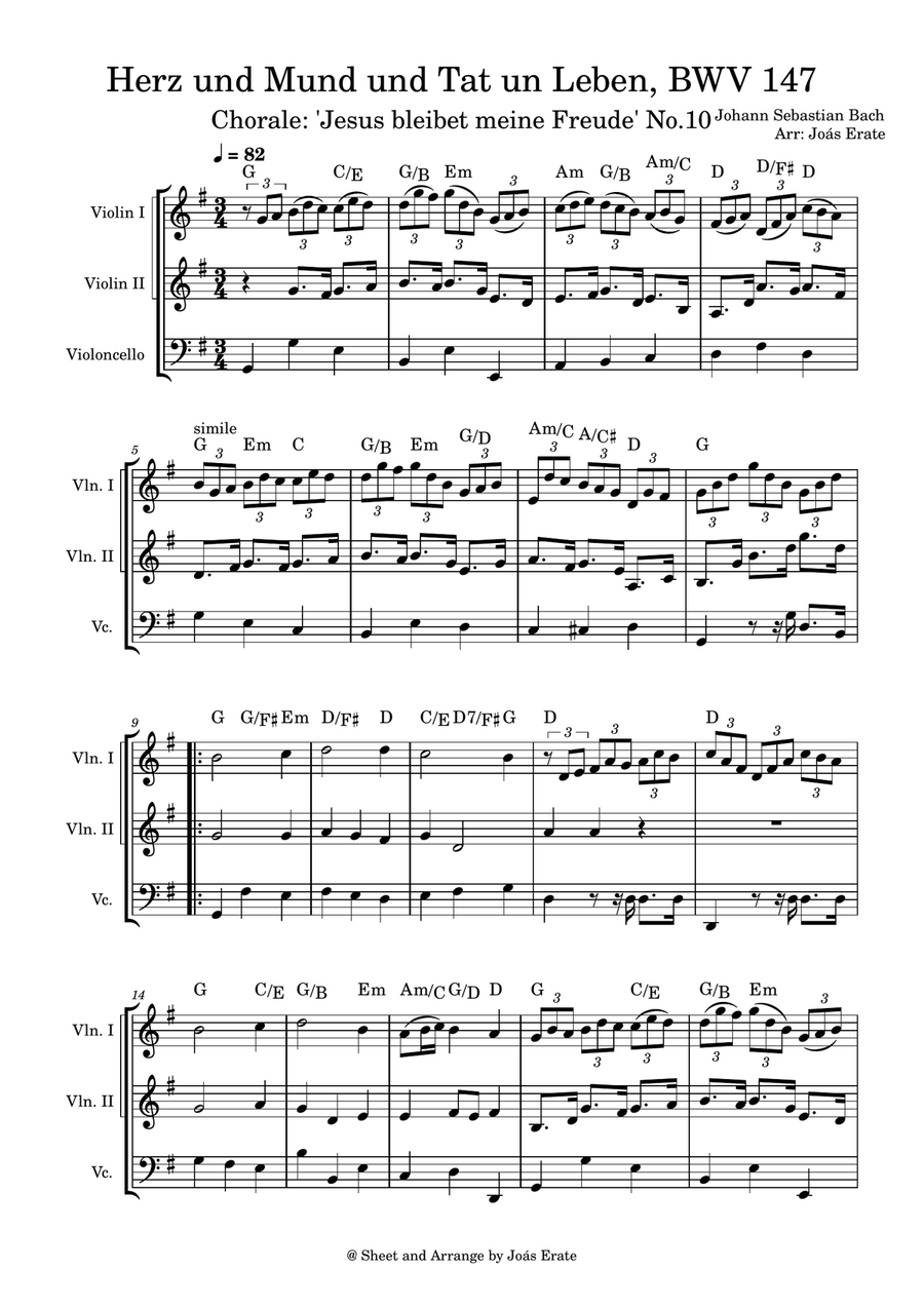 Jesu, Joy of Man's Desire - from Cantata BWV 147 Hertz und Mund und Tat und Leben (Jesu bleibet) String Trio scores gallery preview page 1