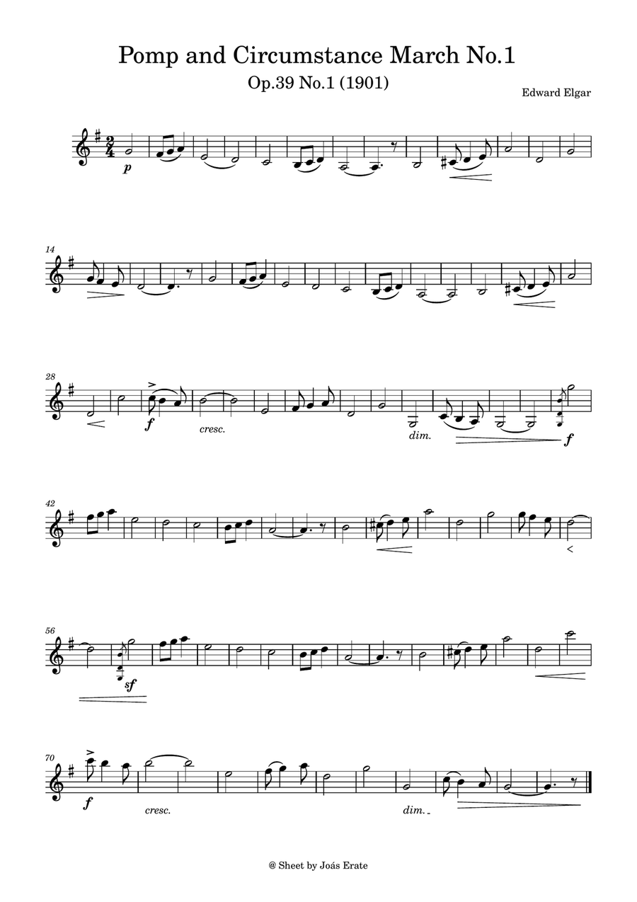 Pomp and Circumstance March No.1, Op.39 No.1 Violin Solo scores gallery preview page 1