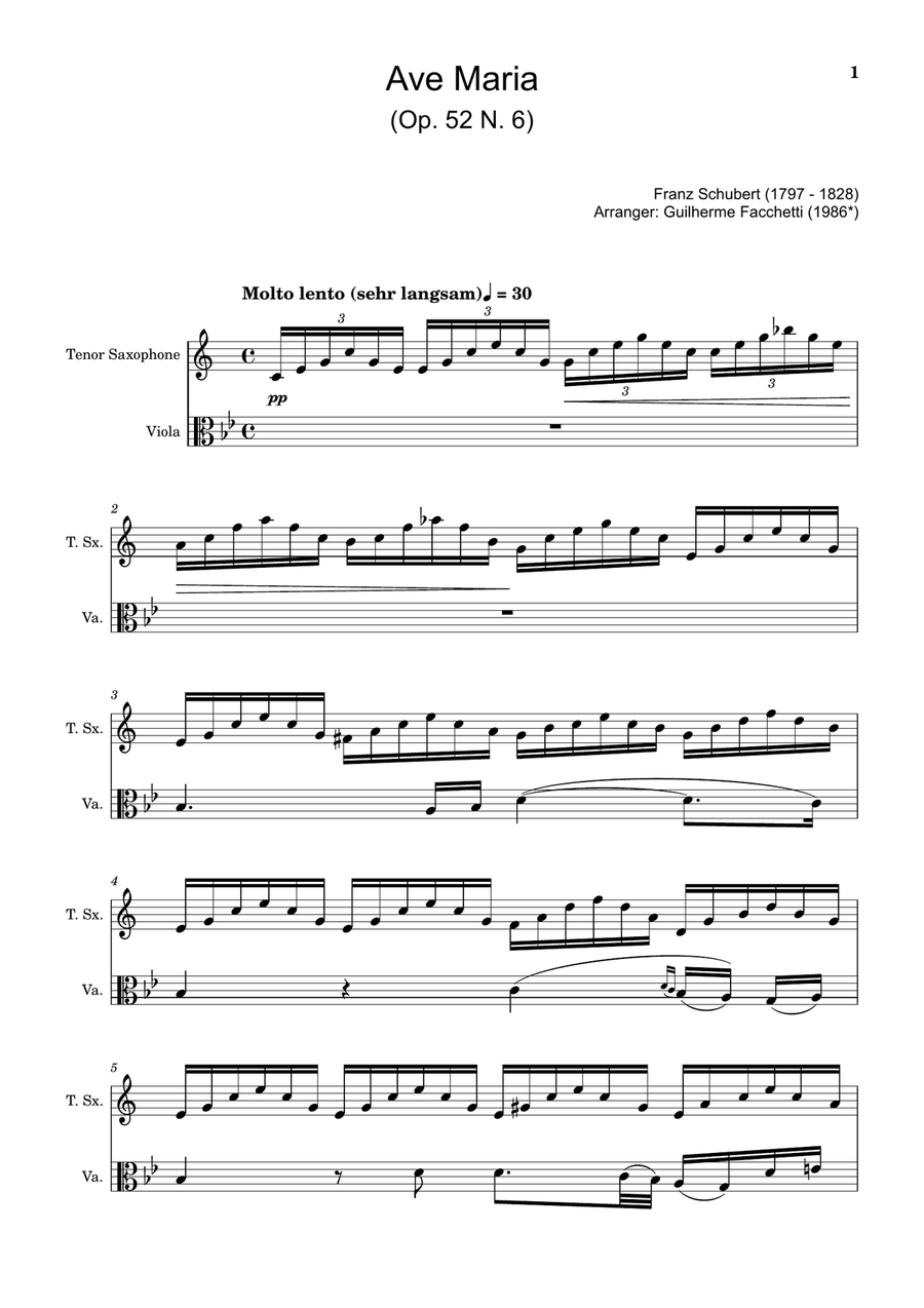 Ave Maria by F. Schubert – Arranged for T. Sax and Viola Chamber Music scores gallery preview page 1