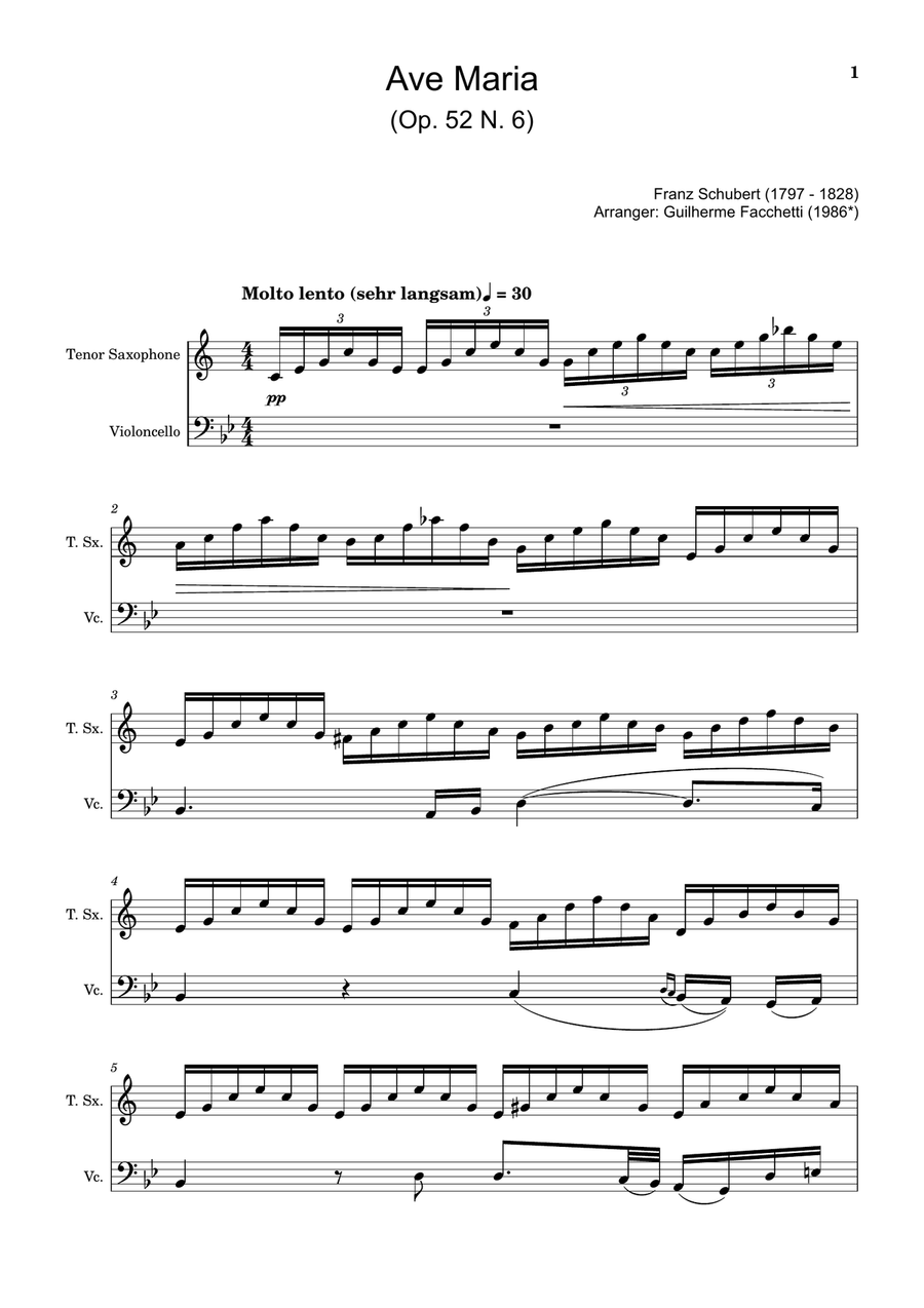 Ave Maria by F. Schubert – Arranged for T. Sax and Cello Chamber Music scores gallery preview page 1
