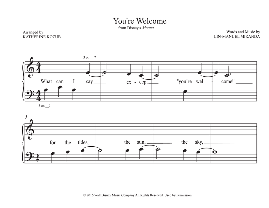 You're Welcome You're Welcome Piano Method scores gallery preview page 1