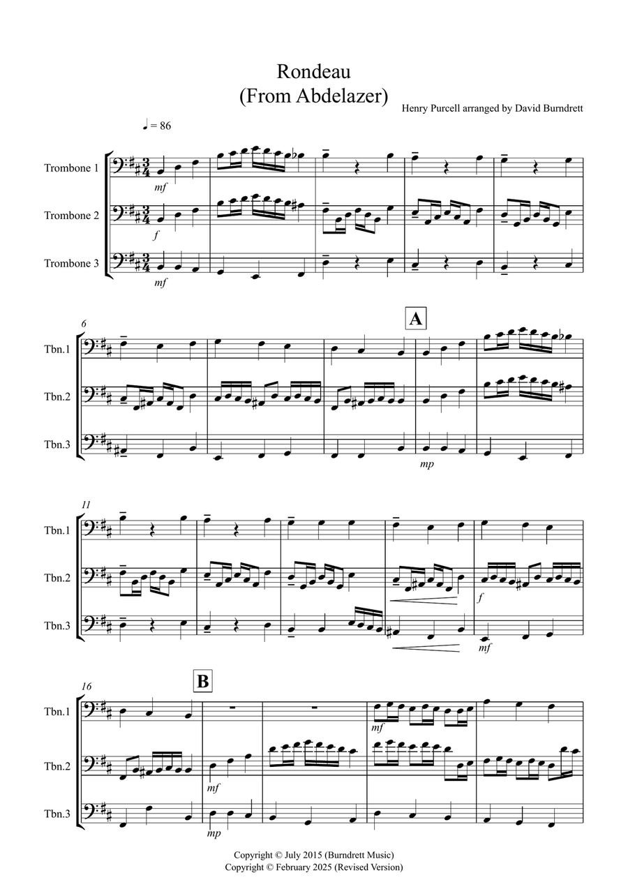 Rondeau (from Abdelazer) for Trombone Trio Trombone Trio scores gallery preview page 1
