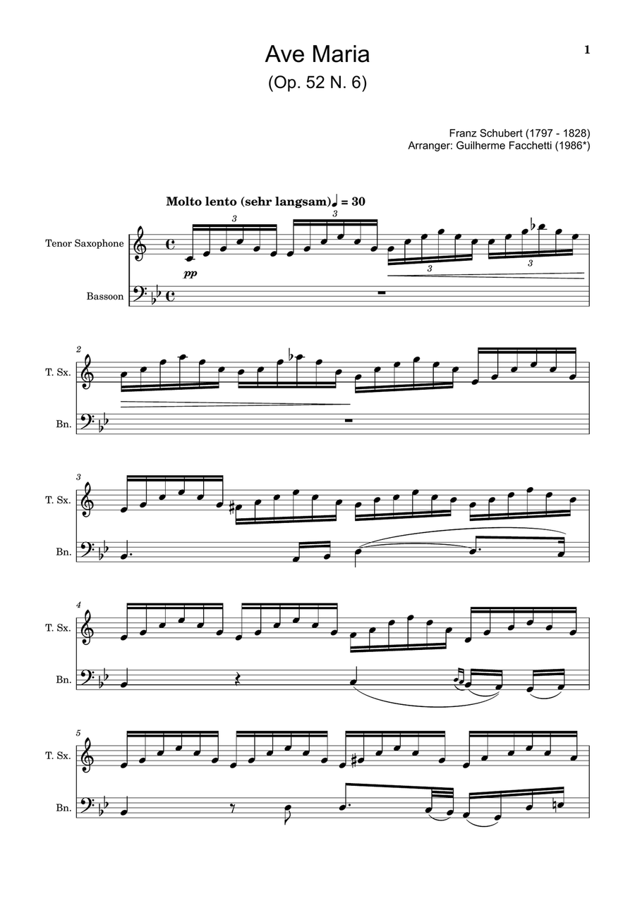 Ave Maria by F. Schubert – Arranged for T. Sax and Bassoon Woodwind Duet scores gallery preview page 1