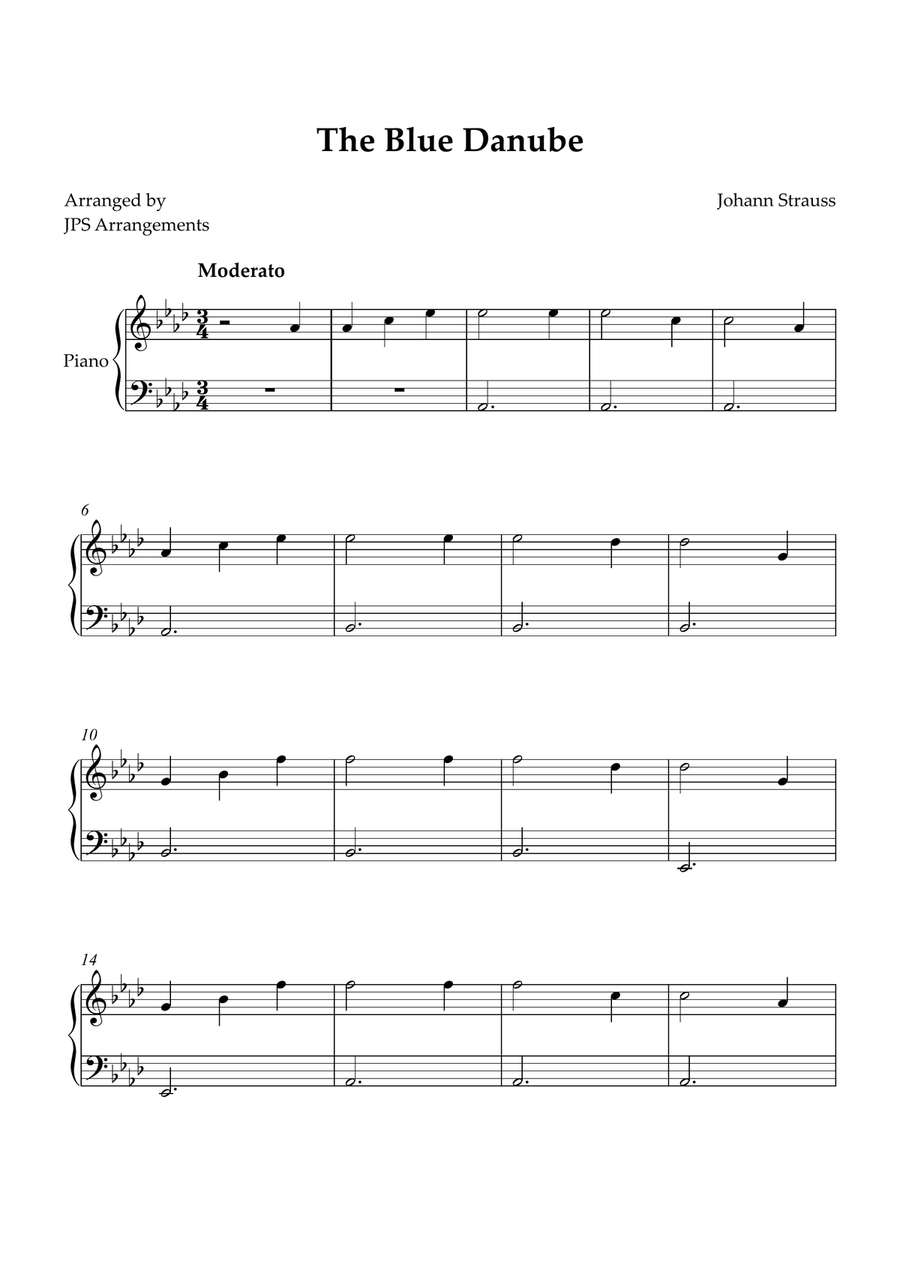 The Blue Danube for beginner piano in Ab Easy Piano scores gallery preview page 1