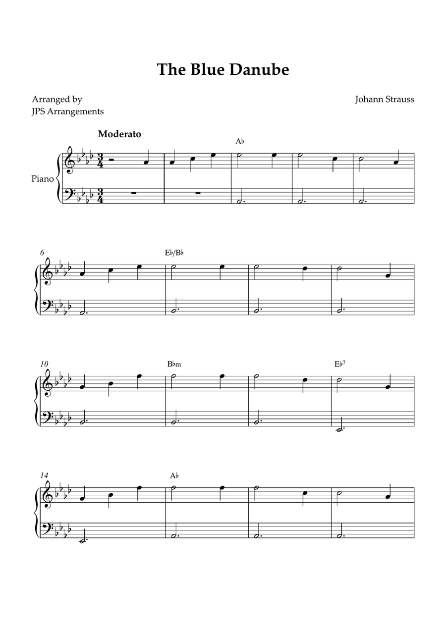The Blue Danube for beginner piano in Ab Easy Piano scores gallery preview page 1