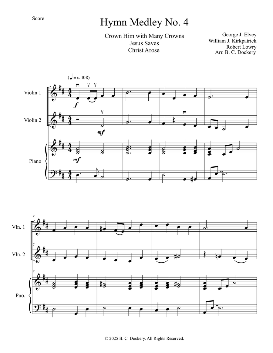 Hymn Medley No. 4 (Violin Duet with Piano Accompaniment) String Duet scores gallery preview page 1