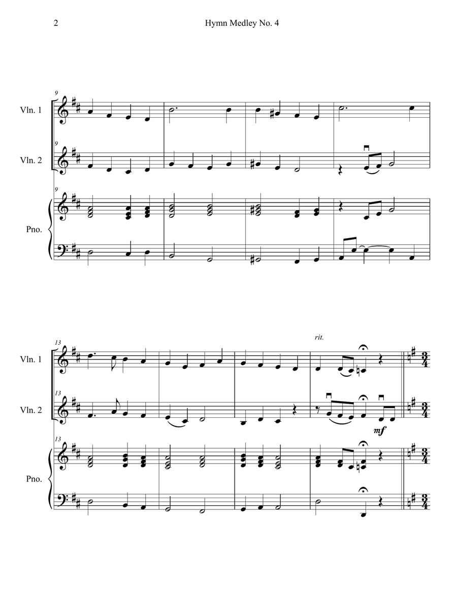 Hymn Medley No. 4 (Violin Duet with Piano Accompaniment) String Duet scores gallery preview page 2