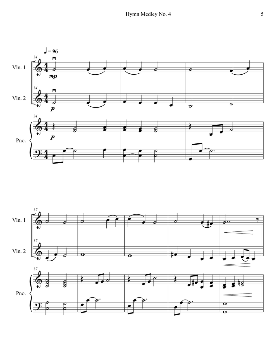 Hymn Medley No. 4 (Violin Duet with Piano Accompaniment) String Duet scores gallery preview page 5