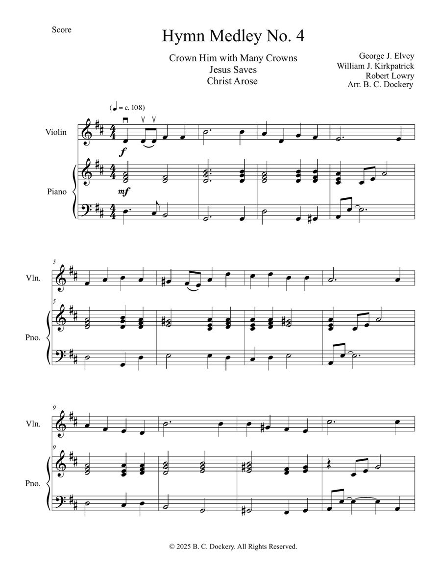 Hymn Medley No. 4 (Violin Solo with Piano Accompaniment) Violin Solo scores gallery preview page 1