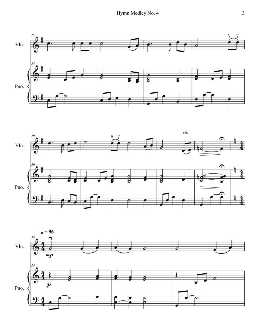 Hymn Medley No. 4 (Violin Solo with Piano Accompaniment) Violin Solo scores gallery preview page 3