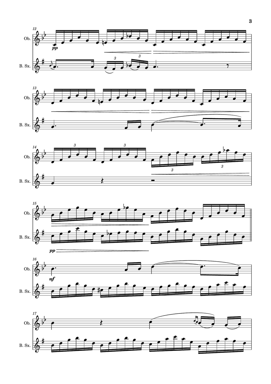 Ave Maria by F. Schubert – Arranged for Oboe and B. Sax Woodwind Duet scores gallery preview page 3