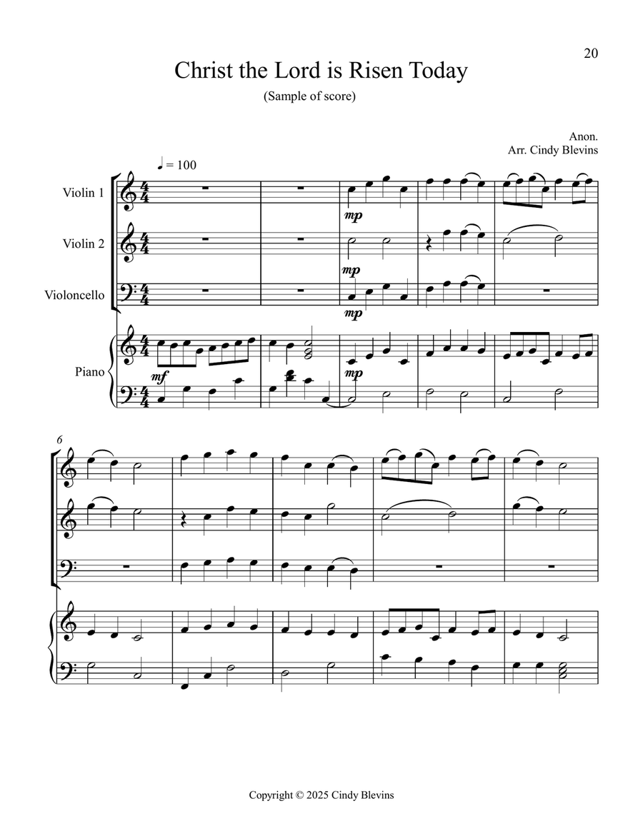 12 Favorite Hymns, Book 1, for Two Violins, Cello and Piano Piano Quartet scores gallery preview page 2
