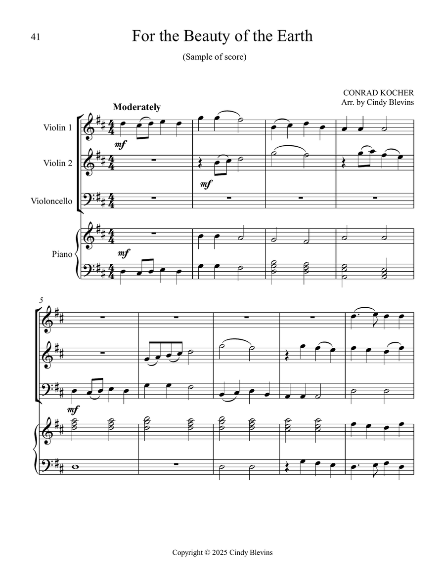 12 Favorite Hymns, Book 1, for Two Violins, Cello and Piano Piano Quartet scores gallery preview page 3
