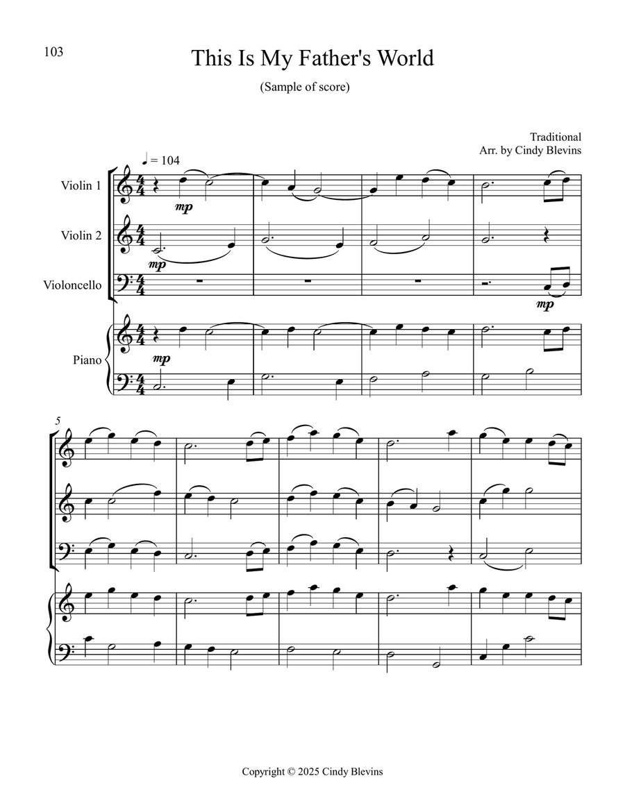 12 Favorite Hymns, Book 1, for Two Violins, Cello and Piano Piano Quartet scores gallery preview page 5