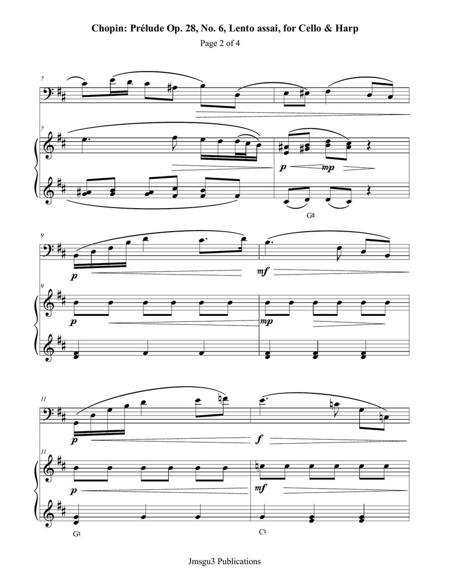 Chopin: Prelude Op. 28 No. 6 for Cello & Harp Chamber Music scores gallery preview page 2