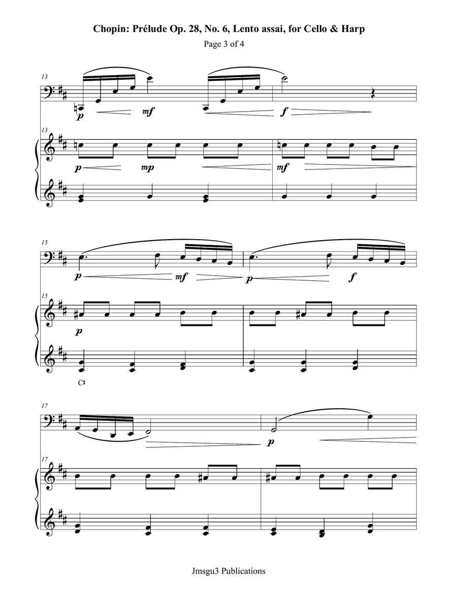 Chopin: Prelude Op. 28 No. 6 for Cello & Harp Chamber Music scores gallery preview page 3