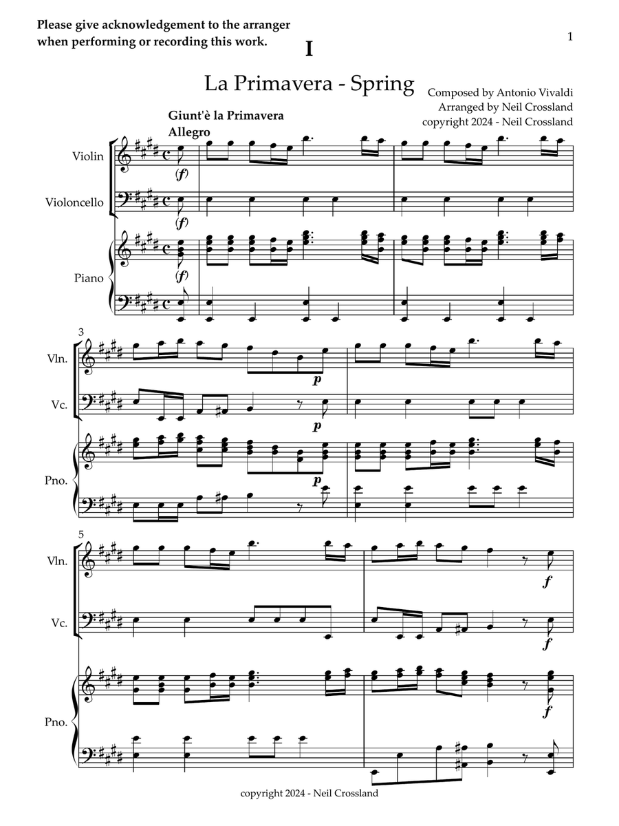 Vivaldi Four Seasons - Spring - arranged for Piano Trio Piano Trio scores gallery preview page 3