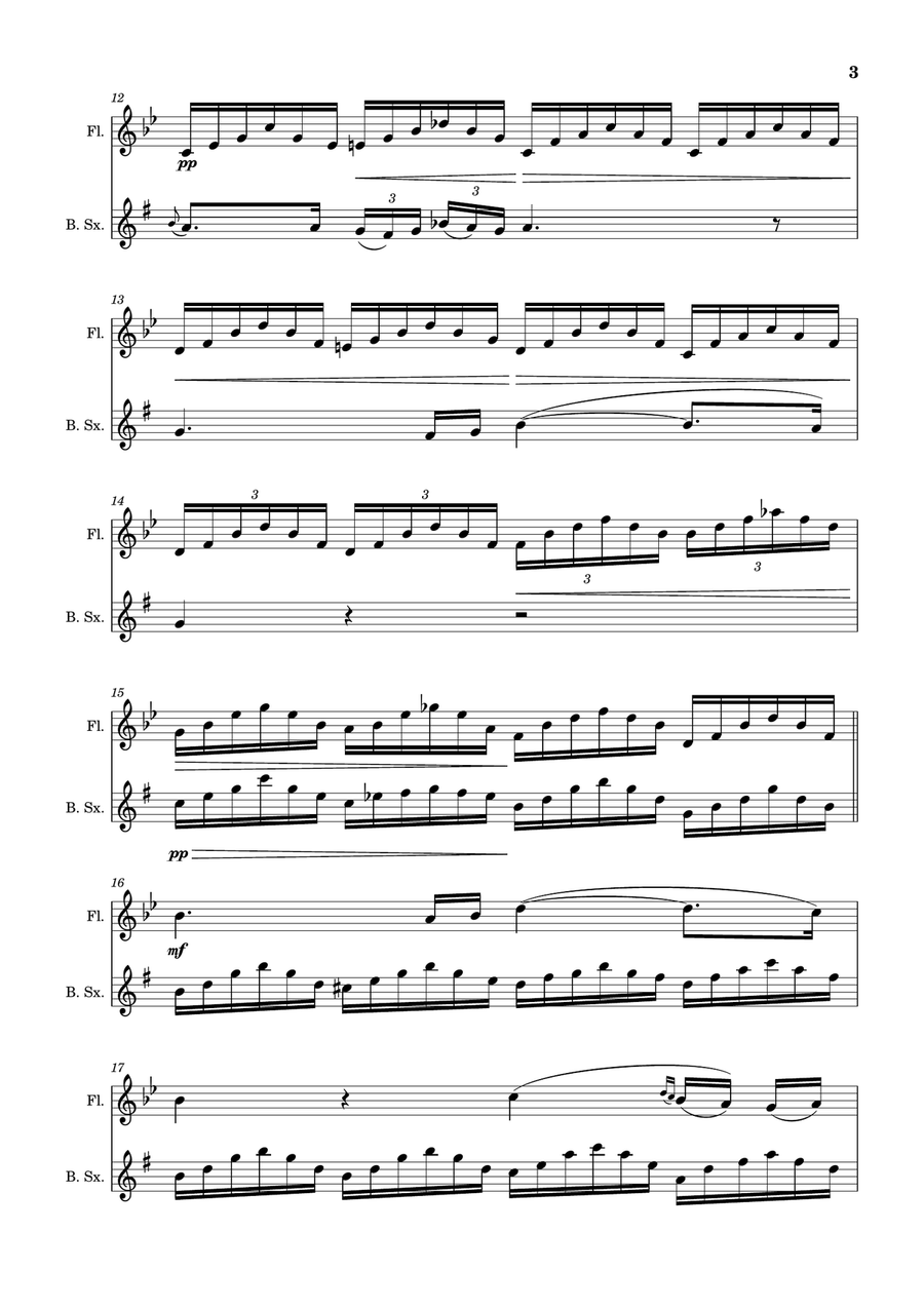 Ave Maria by F. Schubert – Arranged for Flute and B. Sax Woodwind Duet scores gallery preview page 3