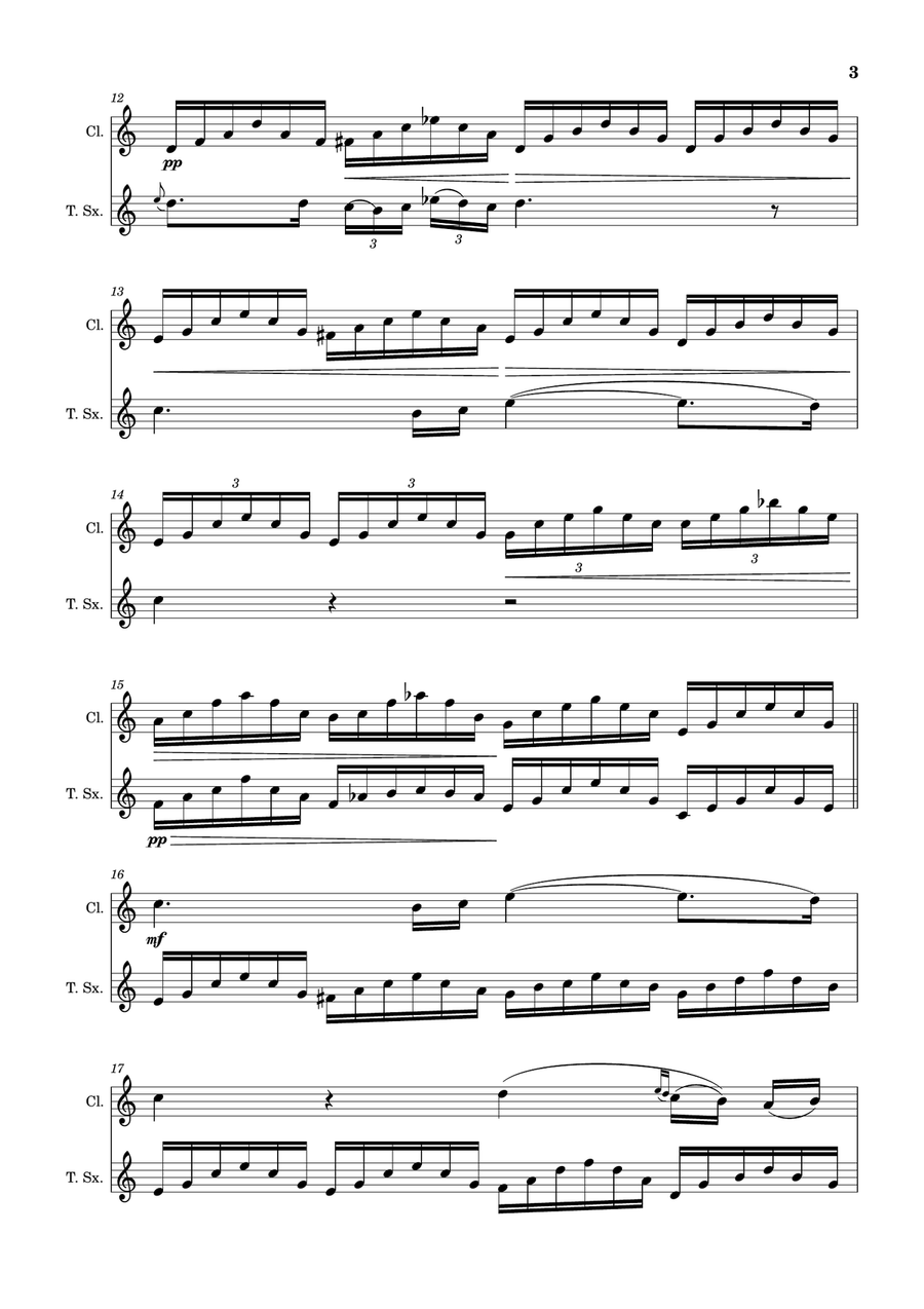 Ave Maria by F. Schubert – Arranged for Clarinet and T. Sax Woodwind Duet scores gallery preview page 3