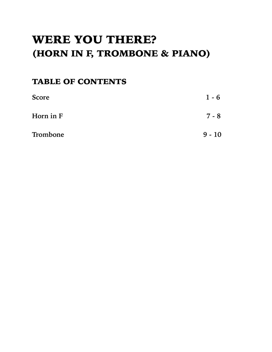 Were You There (Trio for Horn in F, Trombone and Piano) Brass Trio scores gallery preview page 4