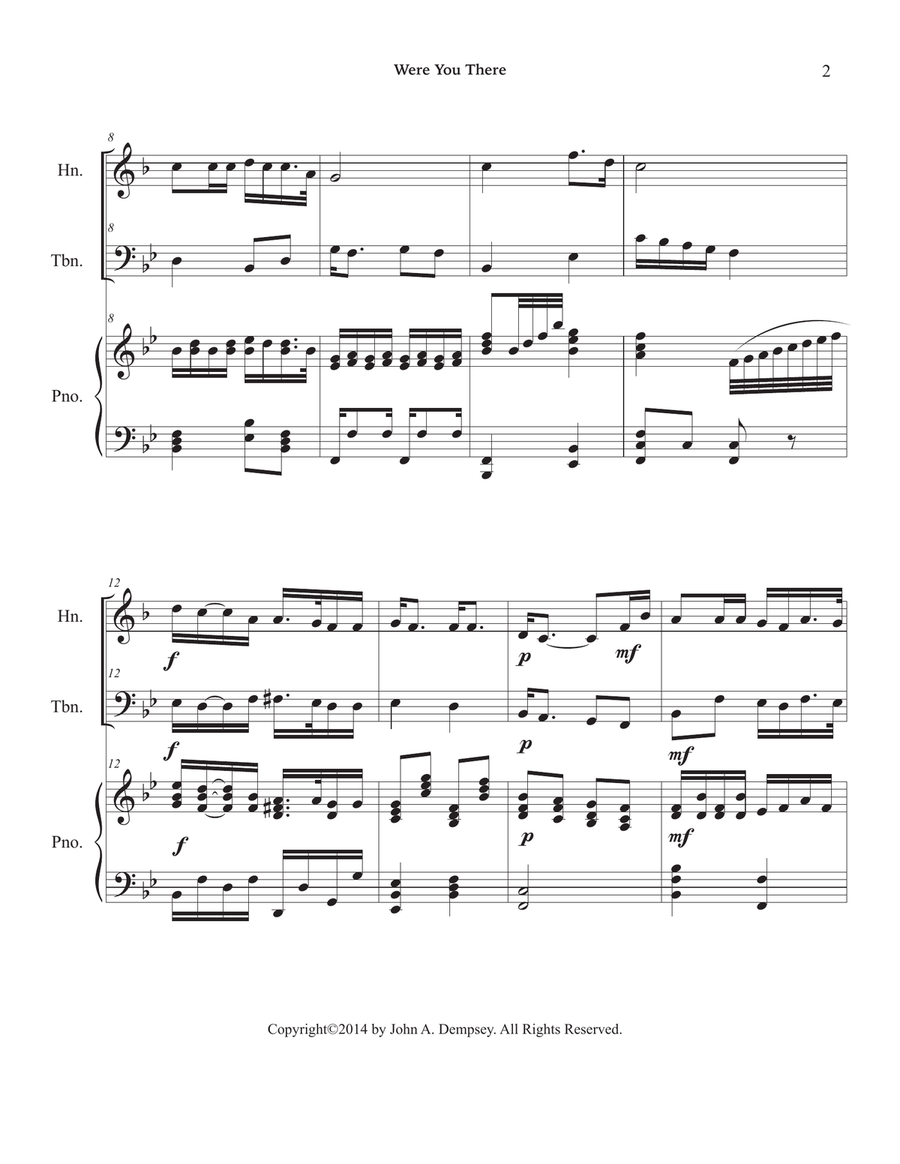 Were You There (Trio for Horn in F, Trombone and Piano) Brass Trio scores gallery preview page 6