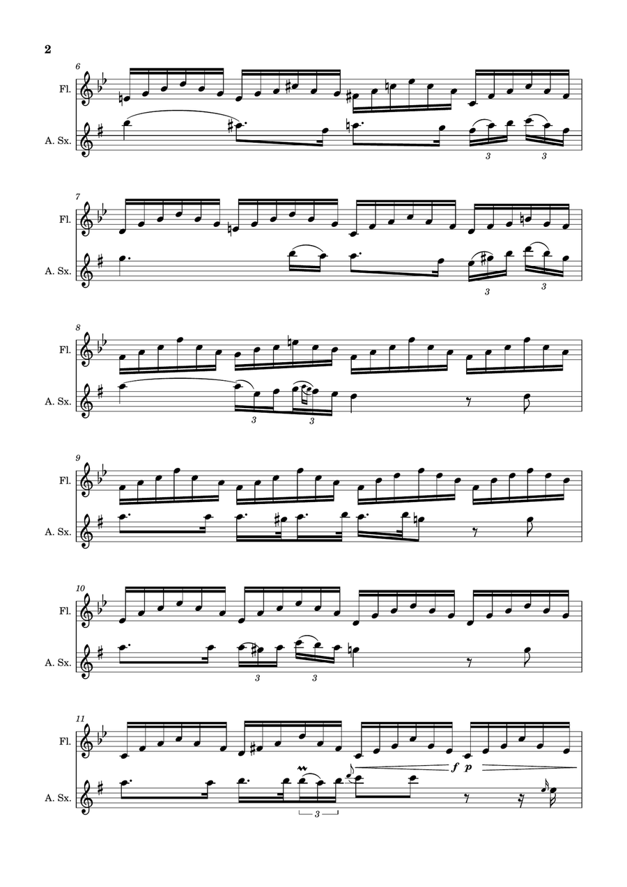 Ave Maria by F. Schubert – Arranged for Flute and A. Sax Woodwind Duet scores gallery preview page 2