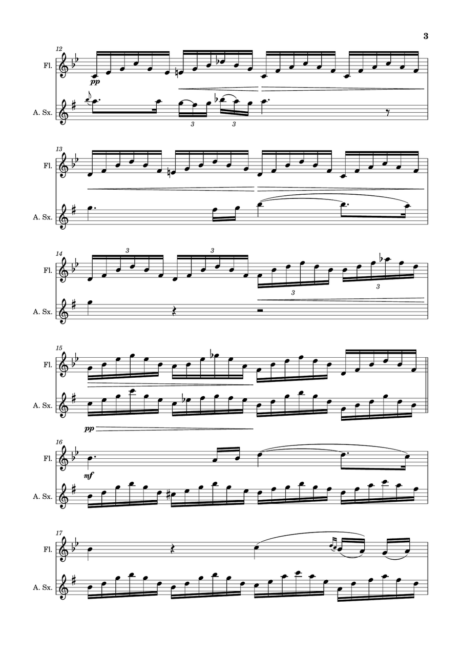 Ave Maria by F. Schubert – Arranged for Flute and A. Sax Woodwind Duet scores gallery preview page 3