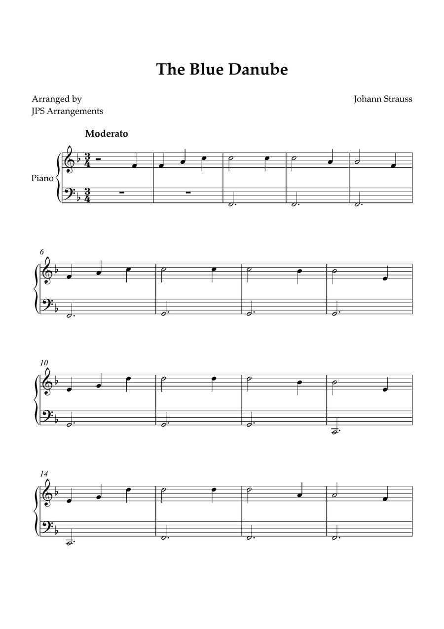 The Blue Danube for beginner piano in F Easy Piano scores gallery preview page 1