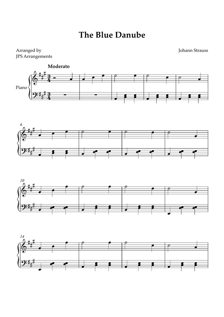 The Blue Danube for Easy piano in A Easy Piano scores gallery preview page 1