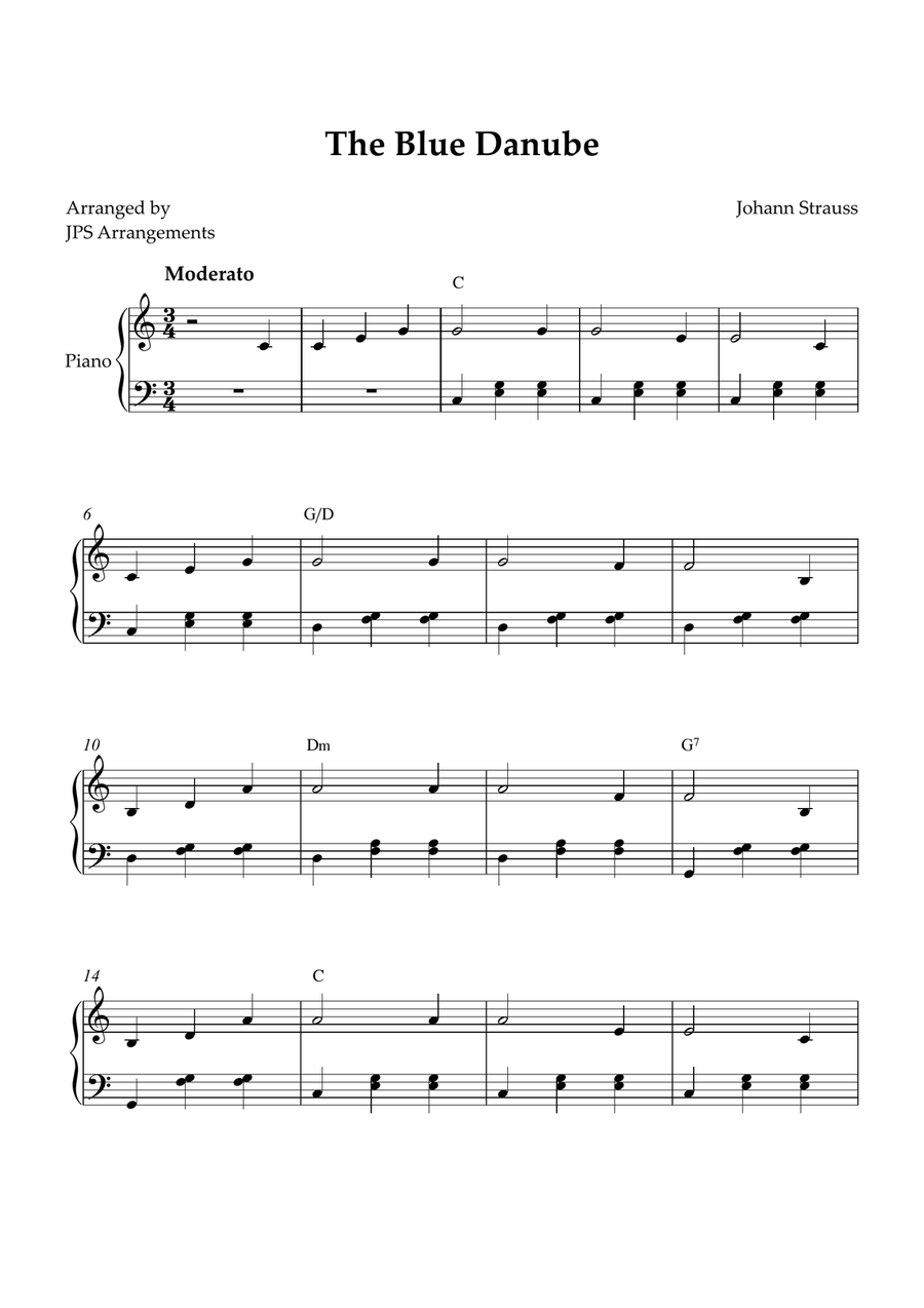 The Blue Danube for Easy piano in C Easy Piano scores gallery preview page 1