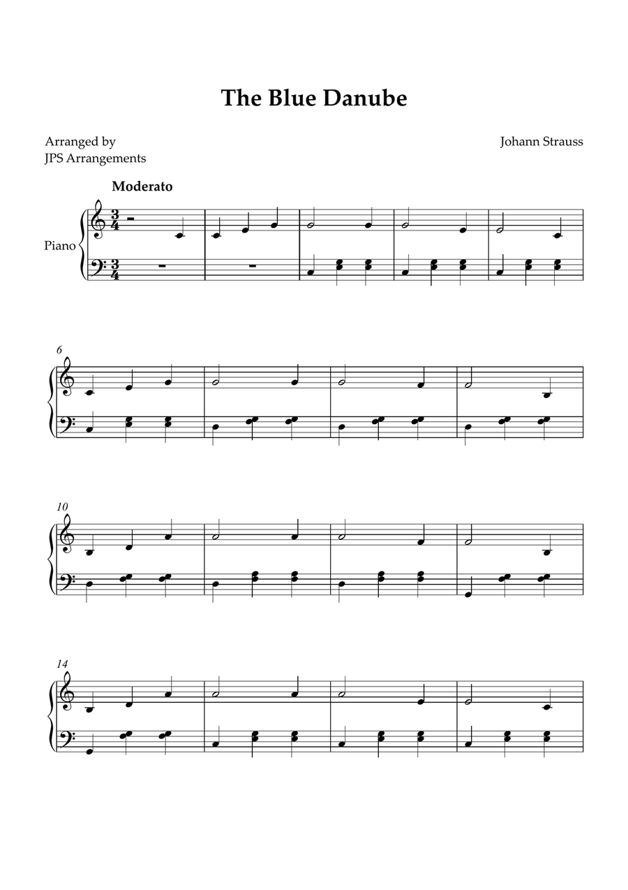The Blue Danube for Easy piano in C Easy Piano scores gallery preview page 1