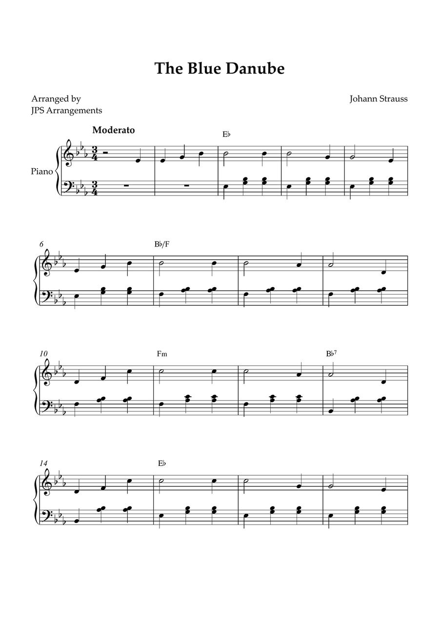 The Blue Danube for Easy piano in Eb Easy Piano scores gallery preview page 1