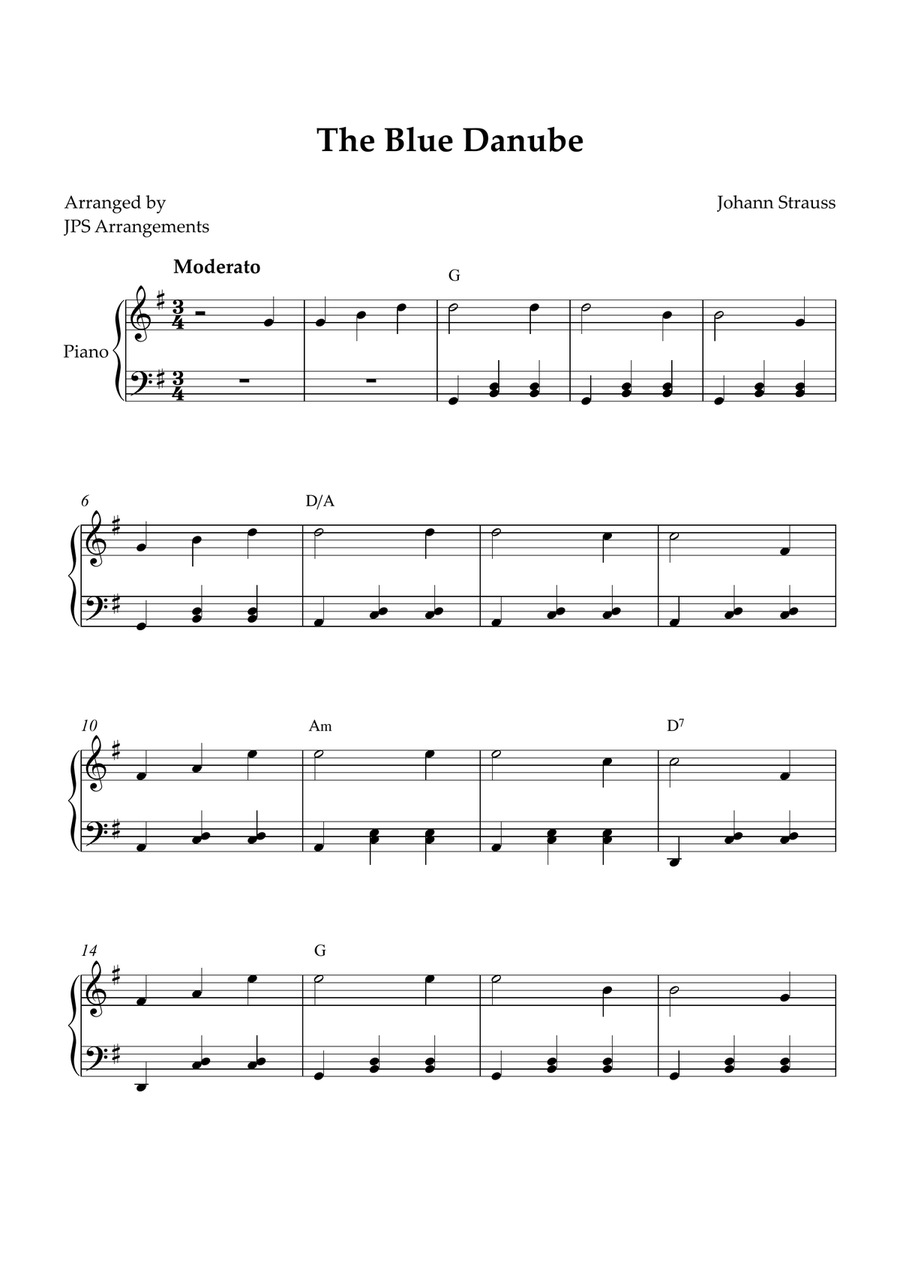 The Blue Danube for Easy piano in G Easy Piano scores gallery preview page 1