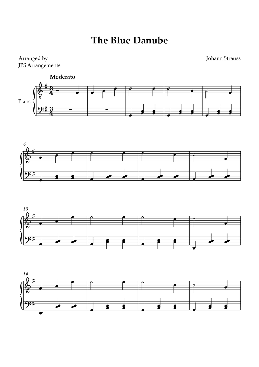 The Blue Danube for Easy piano in G Easy Piano scores gallery preview page 1