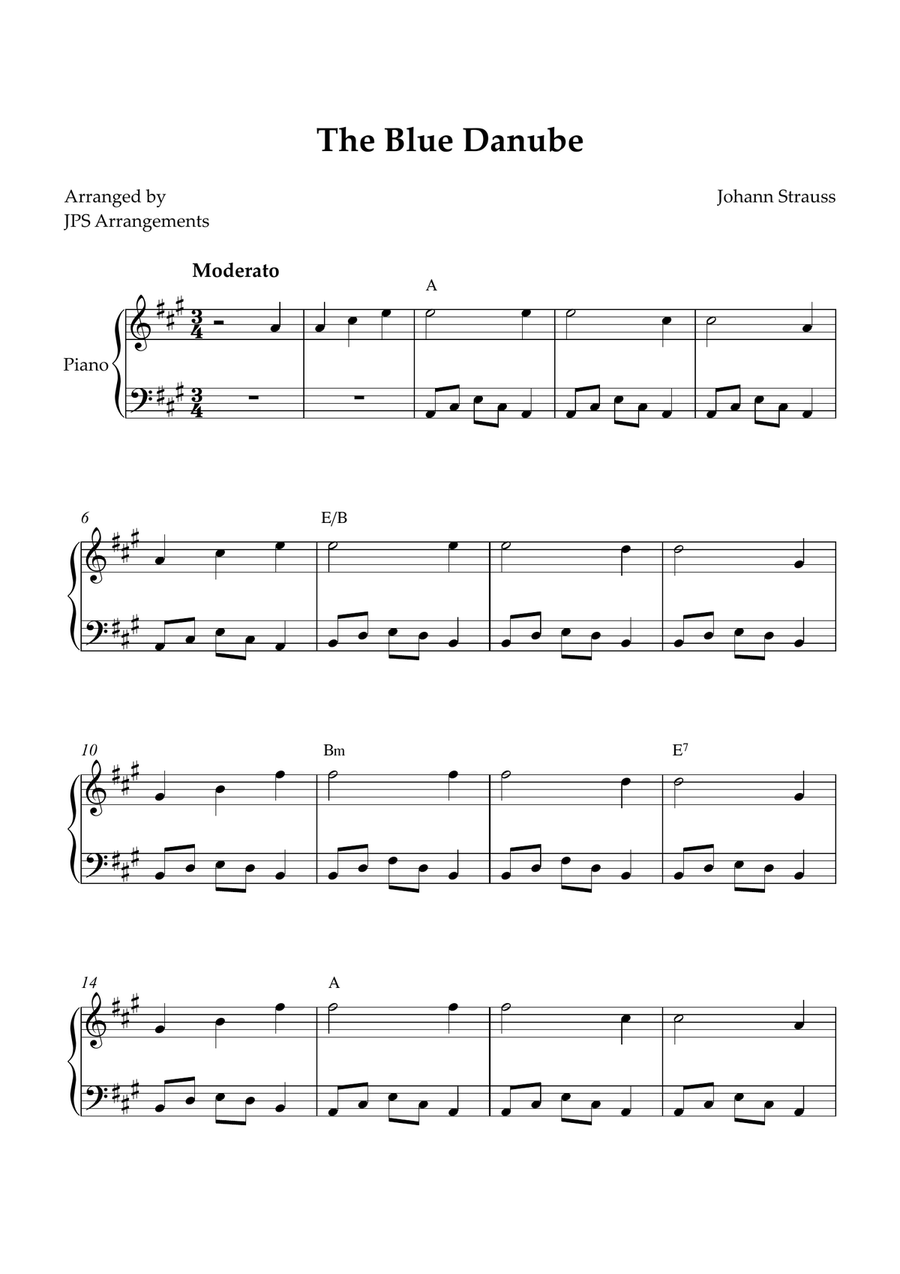 The Blue Danube for intermediate piano in C Easy Piano scores gallery preview page 1