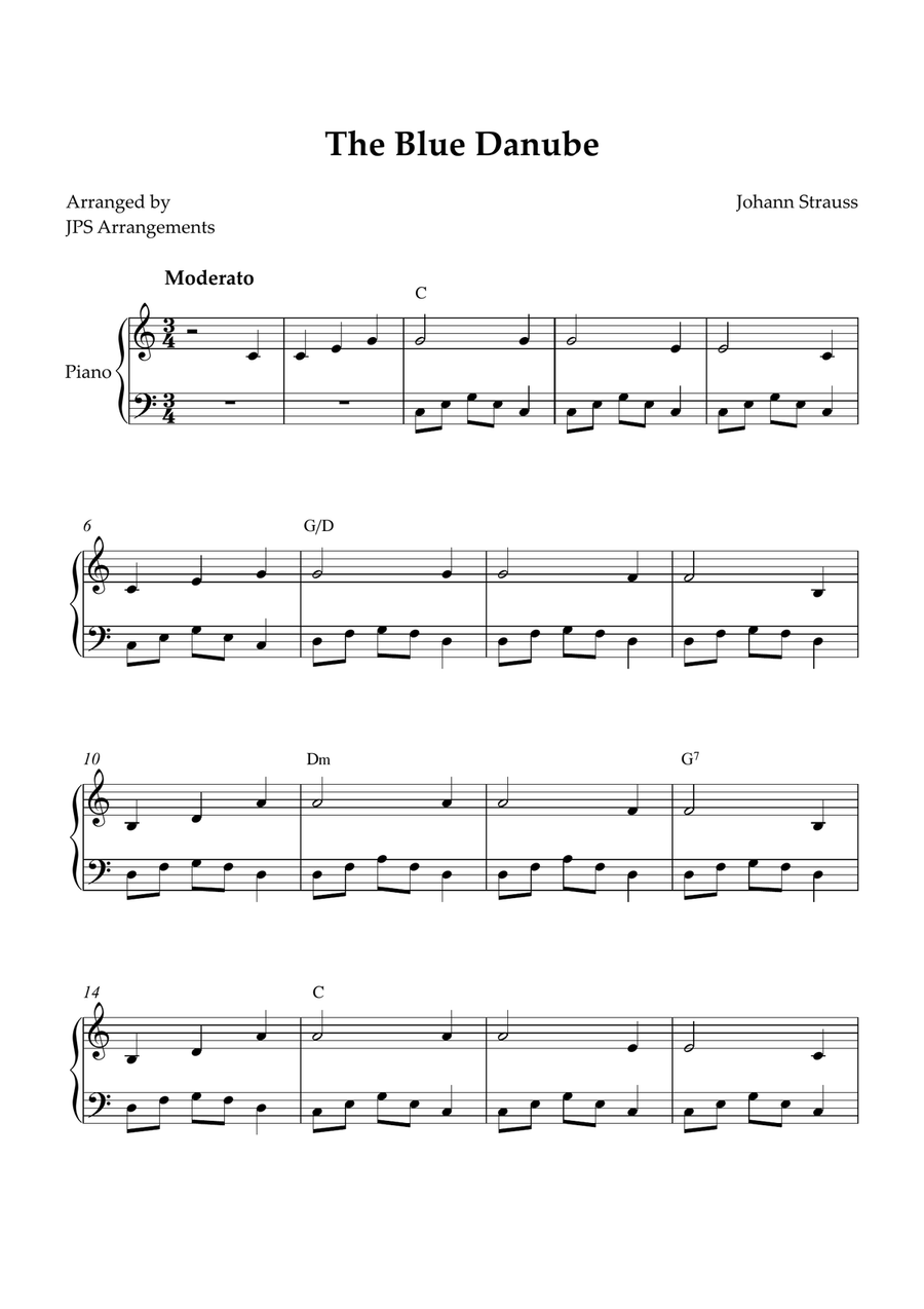 The Blue Danube for intermediate piano in C Easy Piano scores gallery preview page 1