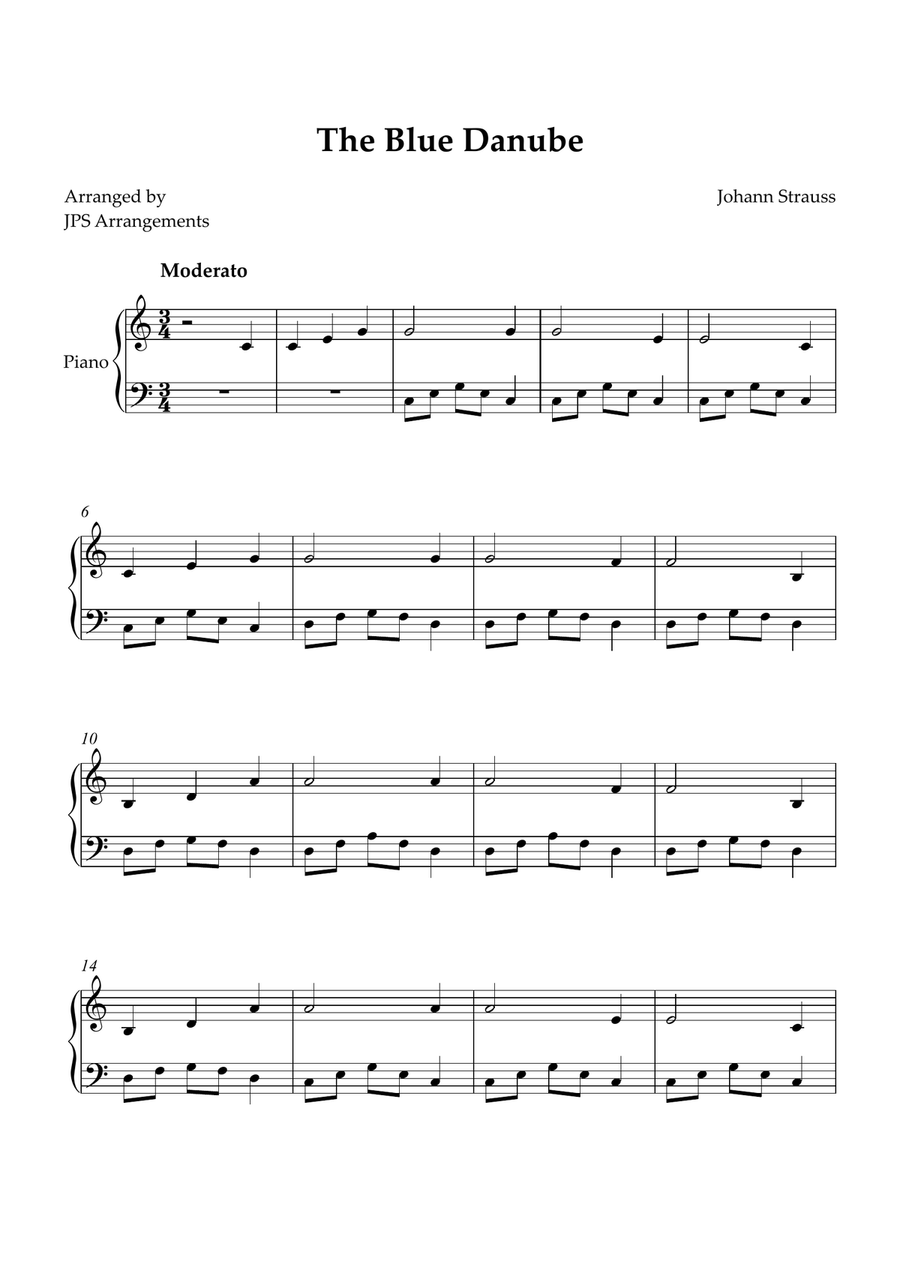The Blue Danube for intermediate piano in C Easy Piano scores gallery preview page 1
