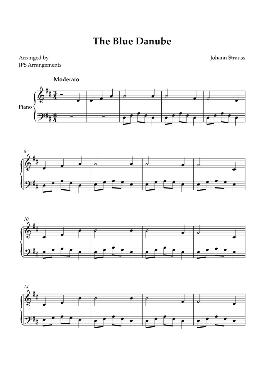 The Blue Danube for intermediate piano in D Easy Piano scores gallery preview page 1