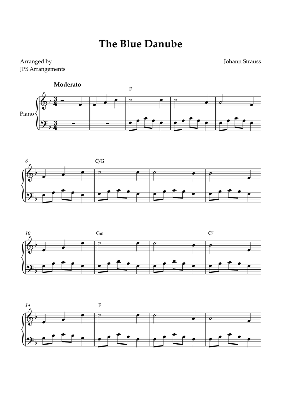 The Blue Danube for intermediate piano in F Easy Piano scores gallery preview page 1