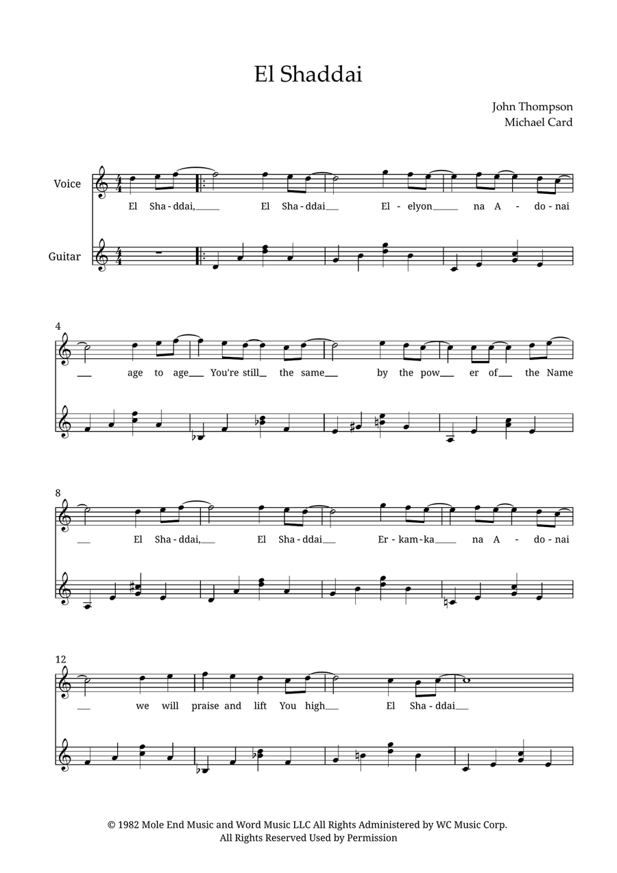 El Shaddai El Shaddai Guitar scores gallery preview page 1