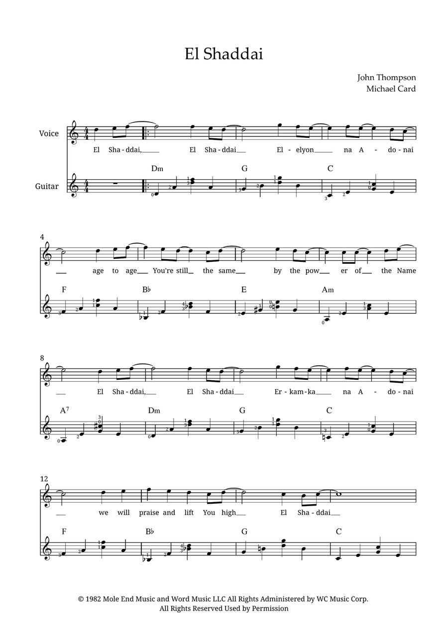 El Shaddai El Shaddai Guitar scores gallery preview page 1