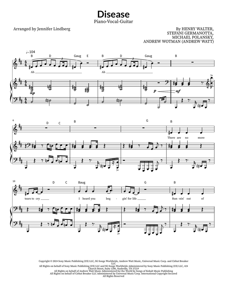 Disease Disease Piano, Vocal, Guitar scores gallery preview page 1