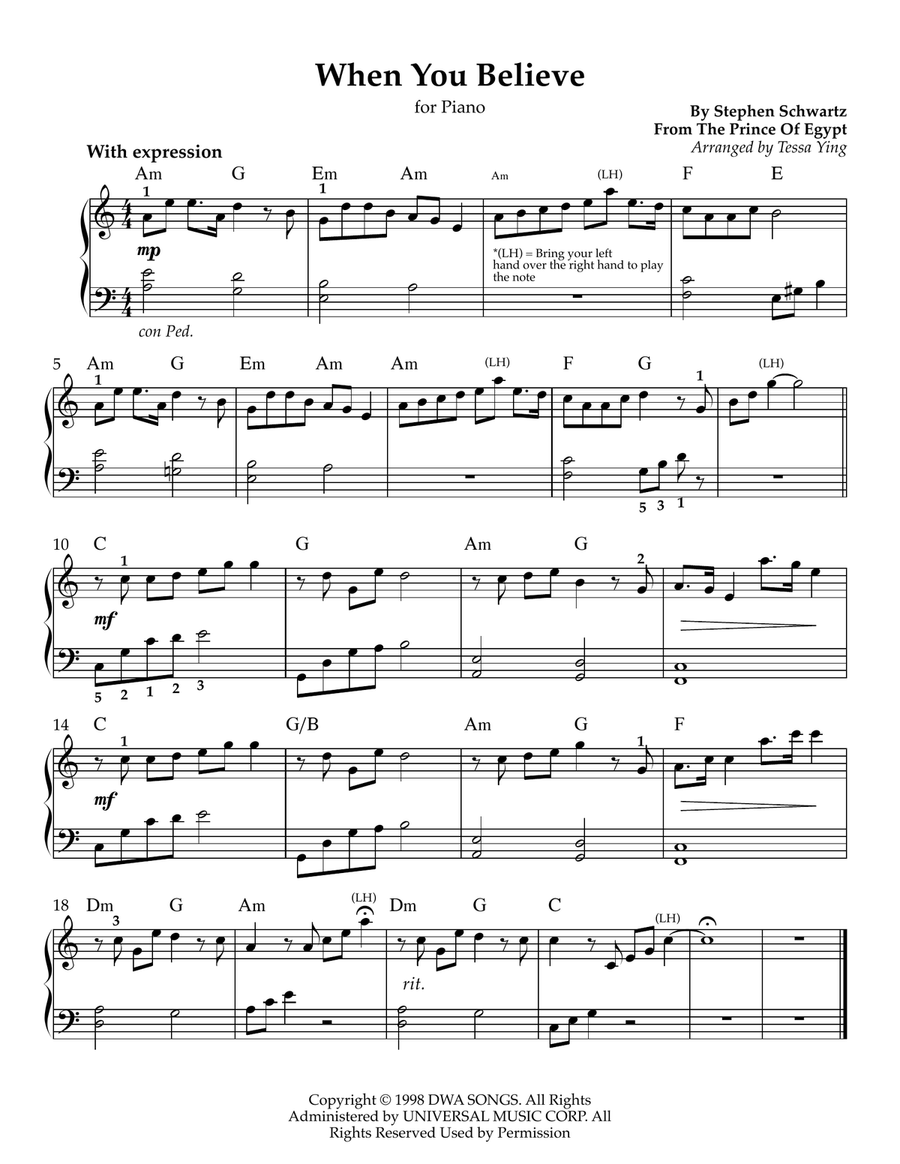When You Believe When You Believe Piano Solo scores gallery preview page 1