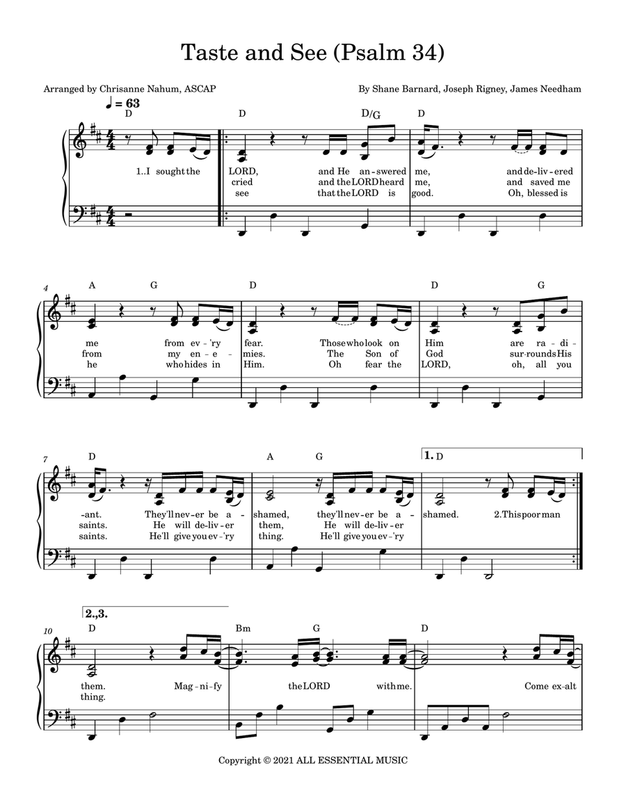 Psalm 34 (Taste And See) Psalm 34 (Taste And See) Piano Solo scores gallery preview page 1