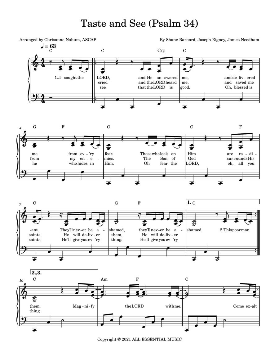 Psalm 34 (Taste And See) Psalm 34 (Taste And See) Piano Solo scores gallery preview page 1