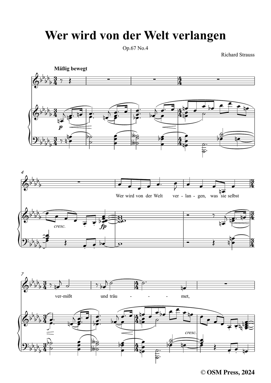 Richard Strauss-Wer wird von der Welt verlangen,in b flat minor Piano, Vocal scores gallery preview page 3