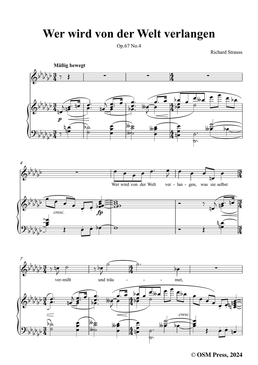 Richard Strauss-Wer wird von der Welt verlangen,in e flat minor Piano, Vocal scores gallery preview page 3