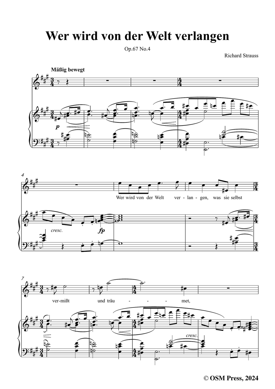 Richard Strauss-Wer wird von der Welt verlangen,in f sharp minor Piano, Vocal scores gallery preview page 3